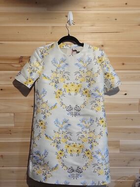 Stella McCartney Cream Mini Dress with Yellow and Gray Floral Print